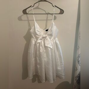 Lulu's White Satin Bow Babydoll mini dress